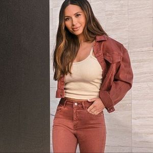 DL 1961 x Marianna Hewitt Annie oversized crop jacket in redwood Medium